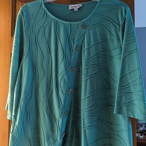 Southern Lady Top Womens Petite XL Red Diagonal Button Accents Wavy Texture